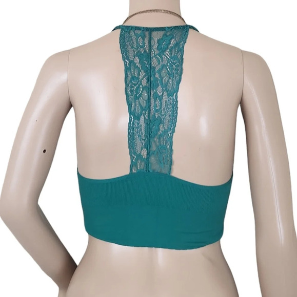 Ribbed Green Floral Racerback Bra - Picture 2 of 3